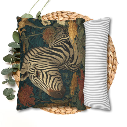 Zebra Botanical Decorative Pillowcase, William Morris Style Botanical Animal Cushion for Elegant Home Décor