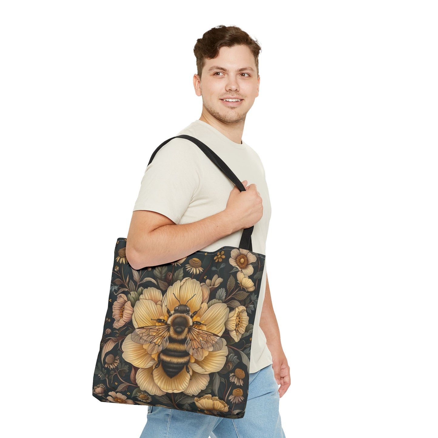 Botanical Bumblebee Tote Bag, William Morris Inspired Bag, AOP Tote, Floral Bee Bag, Garden Print Bag, Nature Lover Gift