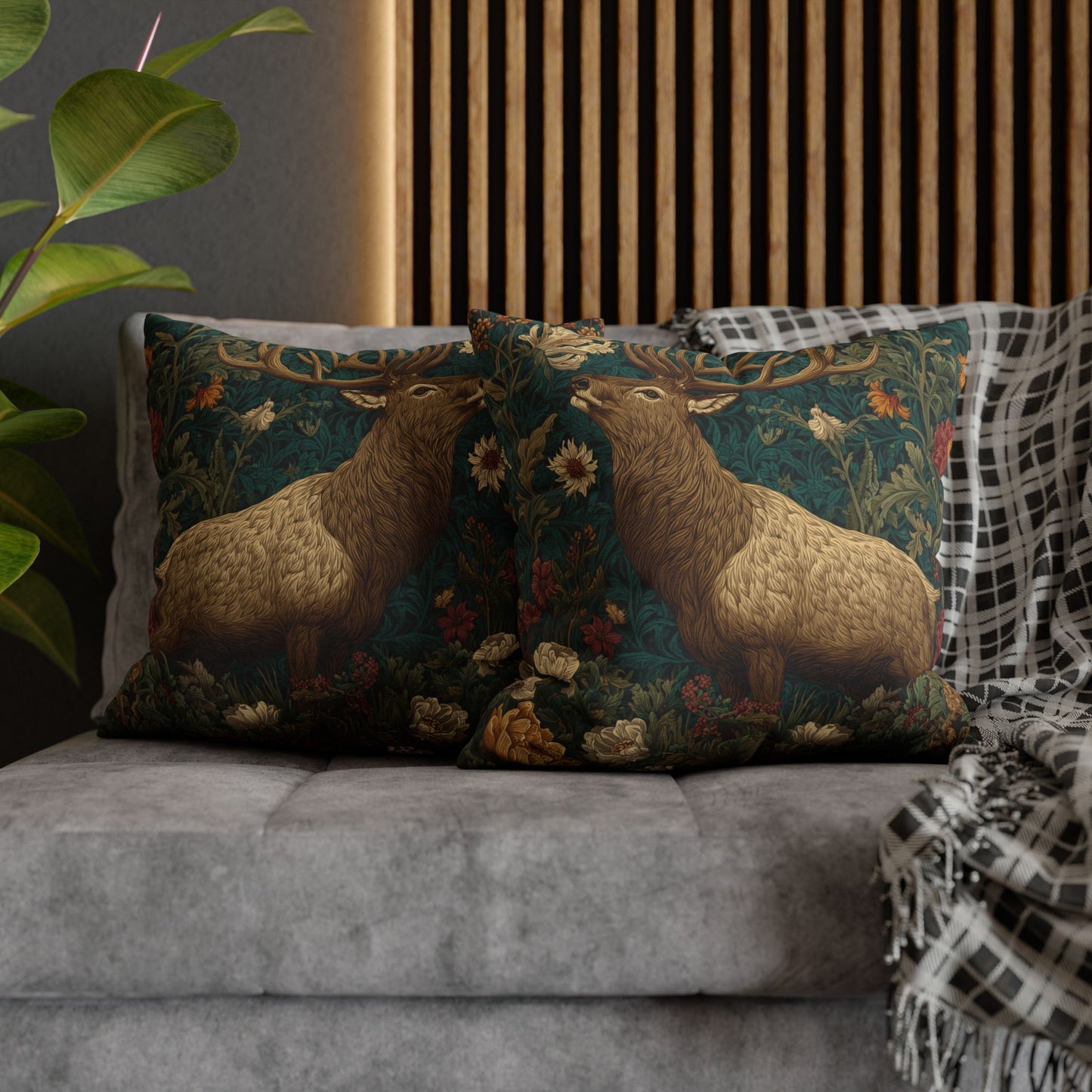 Majestic Elk Floral Pillowcase, William Morris Inspired Woodland Elf Decorative Pillow