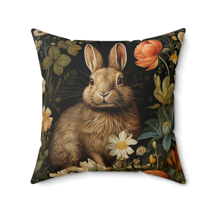 William Morris Inspired Bunny Rabbit Pillow, Decorative Rabbit Cushion, Spun Polyester Square Pillow