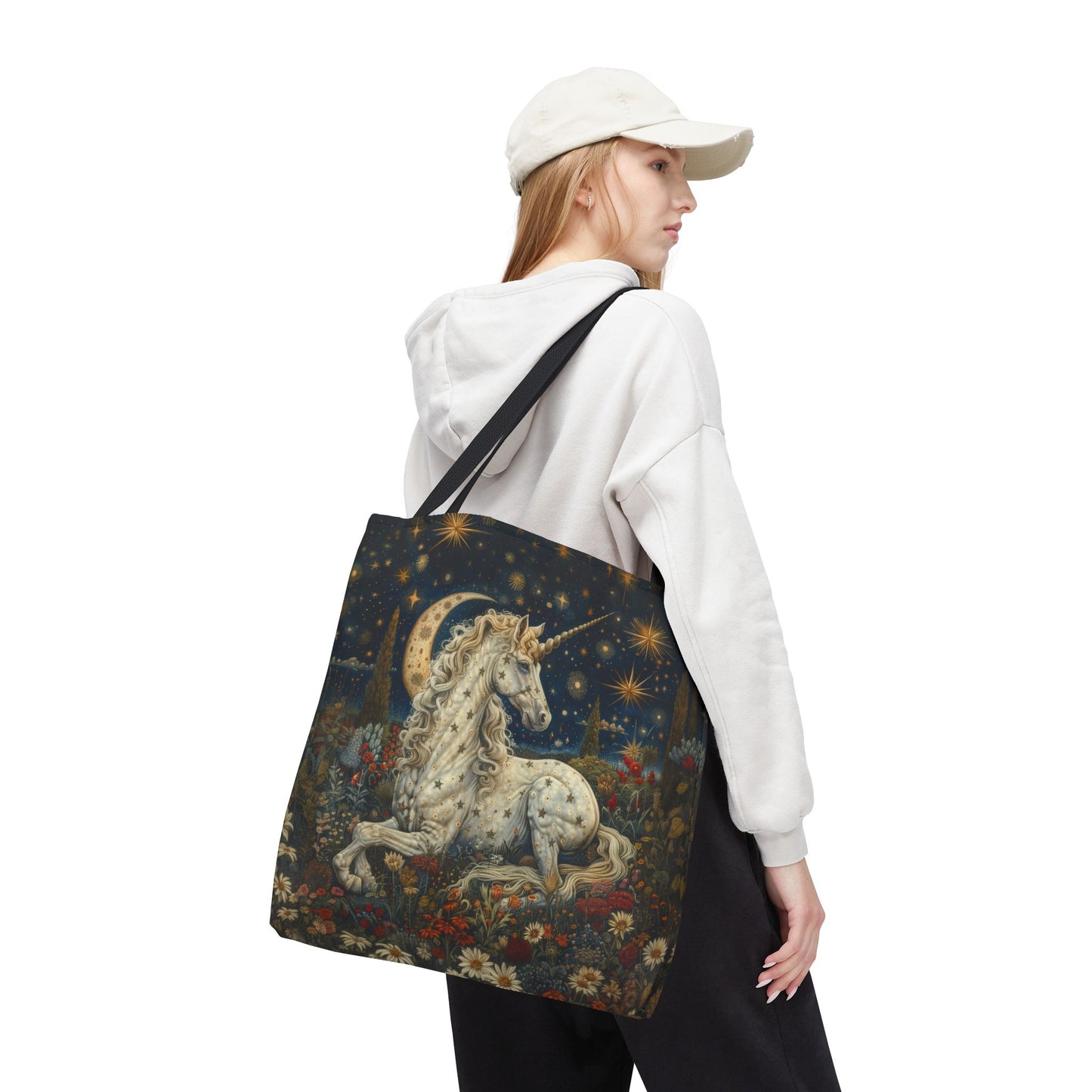 William Morris Inspired Celestial Unicorn Tote Bag | Moonlit Fantasy Market Bag