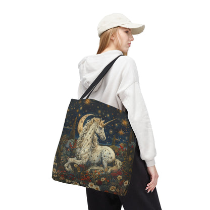 William Morris Inspired Celestial Unicorn Tote Bag | Moonlit Fantasy Market Bag