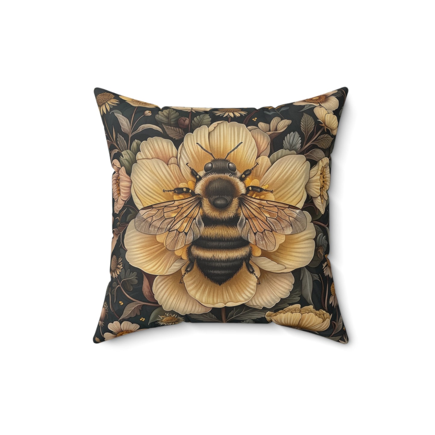 Botanical Bumblebee Pillow: William Morris Art Nouveau Cushion