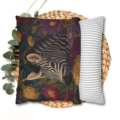 Vibrant Zebra Floral Pillowcase, William Morris Style Botanical Safari Animal Cushion
