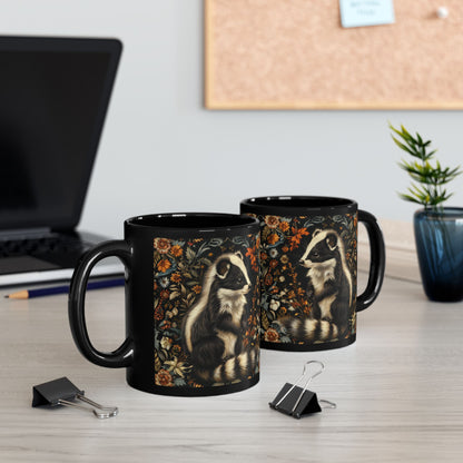 William Morris Inspired Botanical Skunk Black Coffee Mug Gift 11 oz, 15 oz