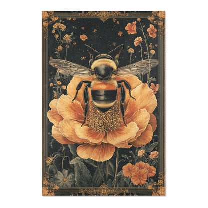 Vintage Botanical Bumblebee Rectangle Area Rug, Cottagecore Living Room Carpet, Floral Room Art Deco Rug, Housewarming Gift, Moms Gift
