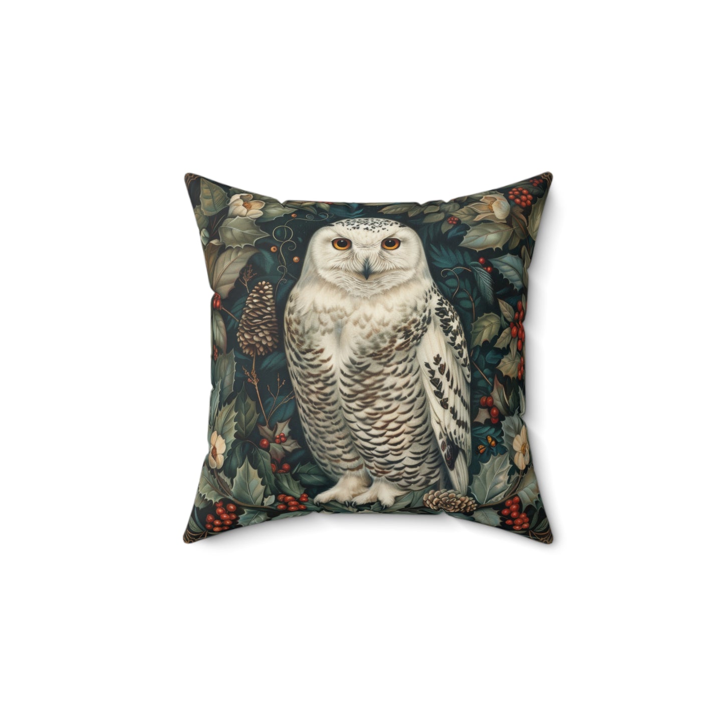 William Morris Inspired Snow Owl Winter Botanicals Home Decor Pillow