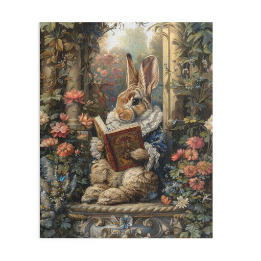 Whimsical Rabbit Reading Puzzle, Cottagecore Garden Artwork Jigsaw (120, 252, 500 Pieces)