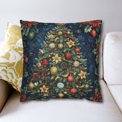 Christmas Tree Pillowcase, Holiday Throw Cushion, Festive Decor Gift, Elegant William Morris Inspired Design