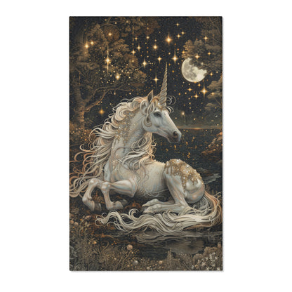 Victorian White Pearl Unicorn Whimsical Night William Morris Inspired Area Rug,Home Decor,Housewarming Gift,Unique Gift,Rug for