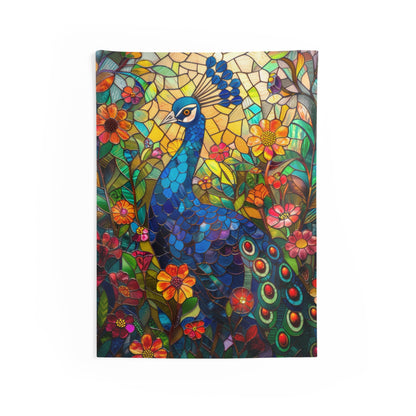 Tapestry of Peacock Faux Stained Glass, Vibrant Psychedelic, Art Wall Tapestries