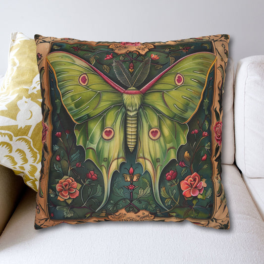 Medieval Art Luna Moth Persian Miniature Square Pillowcase