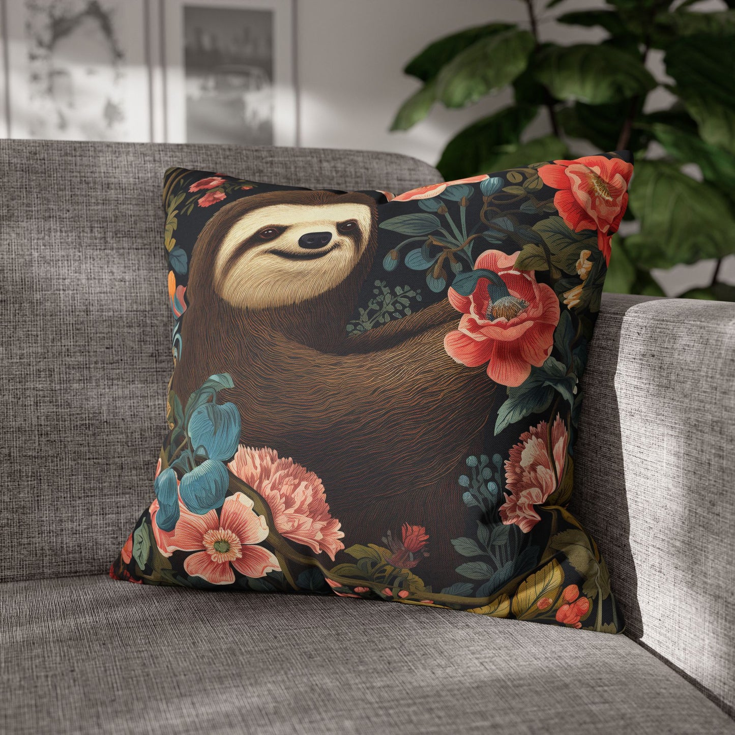 William Morris Inspired Botanical Sloth Pillowcase