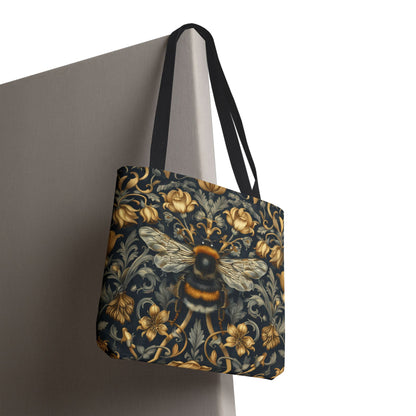 Vintage Bumblebee Floral Tote Bag | Botanical Insect Market Bag | Cottagecore Bee Shopper