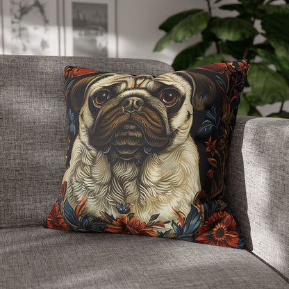 William Morris Inspired Pug Dog  Decorative Pug  Spun Polyester Square Pillowcase