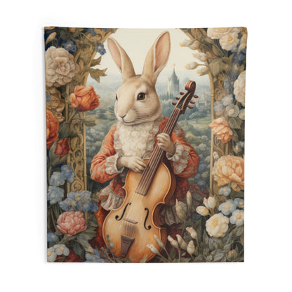 Tapestry of Rococo Rabbit Plays The Cello William Morris Inspired Indoor Wall Tapestries