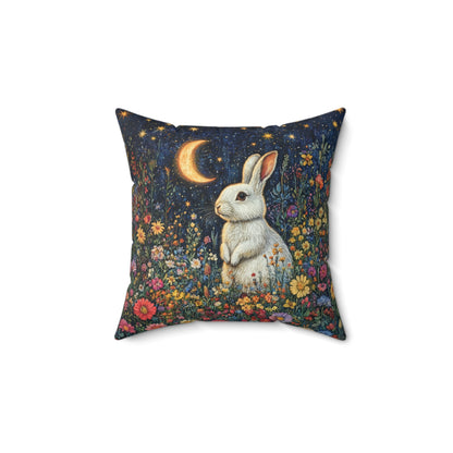Rabbit Moon Wildflowers William Morris Inspired Pillow, Living Room Decor, Bunny Cushion Cover, Accent Pillow Bunny