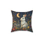 Rabbit Moon Wildflowers William Morris Inspired Pillow, Living Room Decor, Bunny Cushion Cover, Accent Pillow Bunny