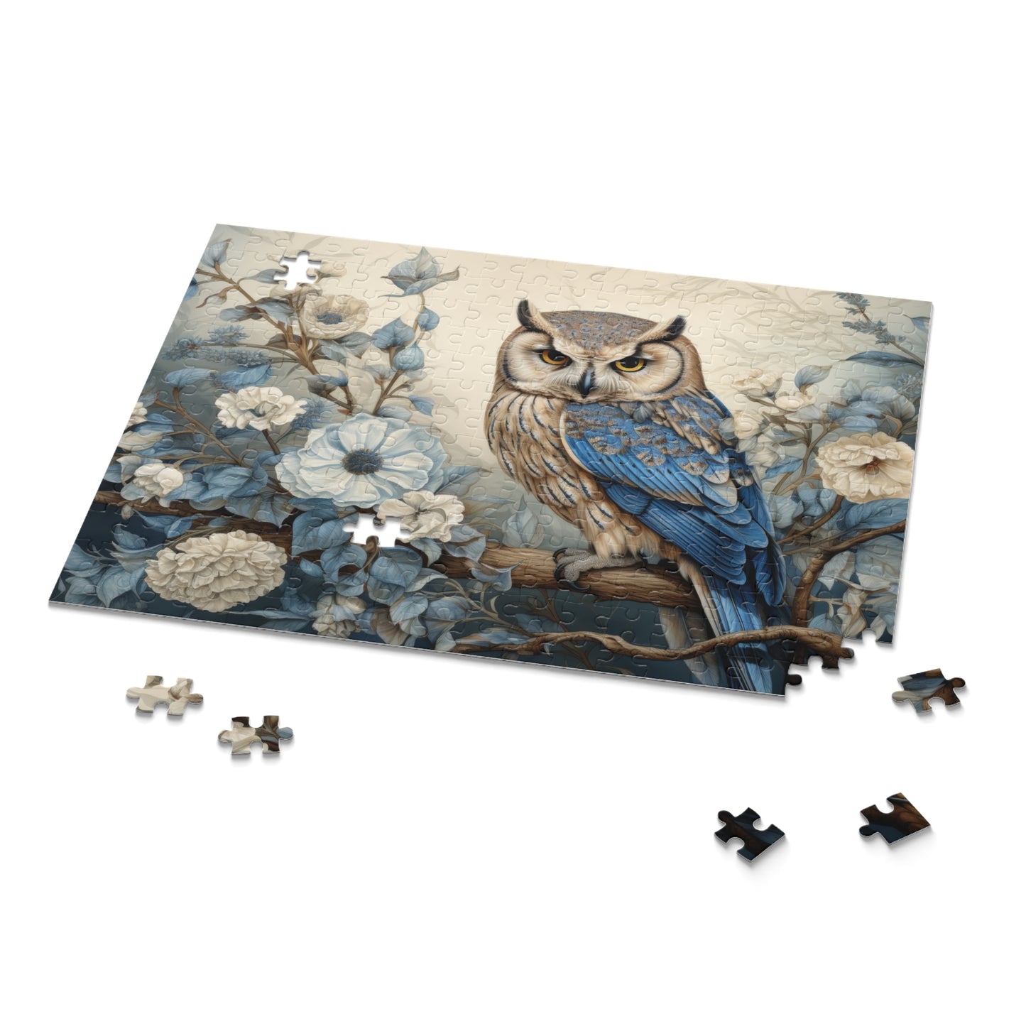 William Morris Inspired Owl and Flowers (120, 252, 500-Piece) Adult Jigsaw Puzzle, Gift Him Her