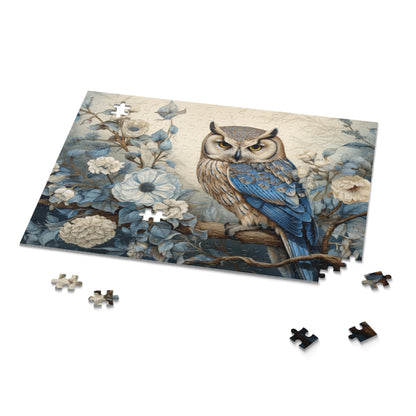 William Morris Inspired Owl and Flowers (120, 252, 500-Piece) Adult Jigsaw Puzzle, Gift Him Her