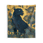 Midnight Black Leopard Garden Tapestry Blue & Gold Botanical Indoor Wall Tapestry