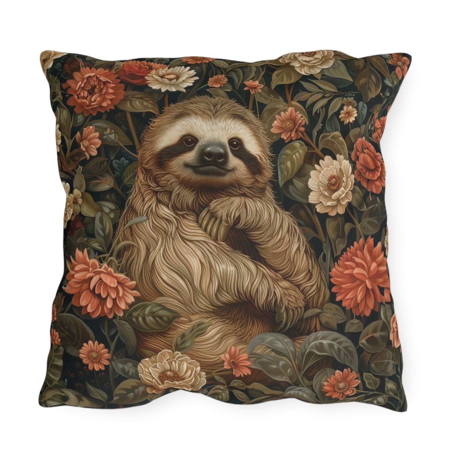 Sloth Outdoor Pillow, Cute Animal Throw Pillow, Tropical Wildlife Cushion, Botanical Accent Pillow, Jungle Decor, Nature Lover Gift, Sloth Lover Pillow