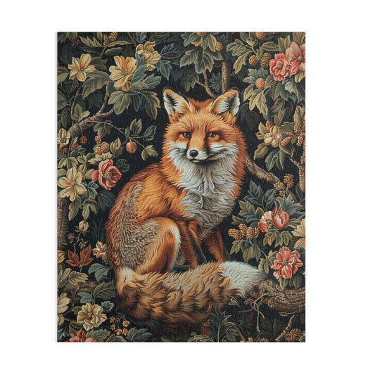 William Morris Inspired Forest Fox Jigsaw Puzzle Box | Cottage-core Art Nouveau Puzzle Box (120, 252, 500-Piece)