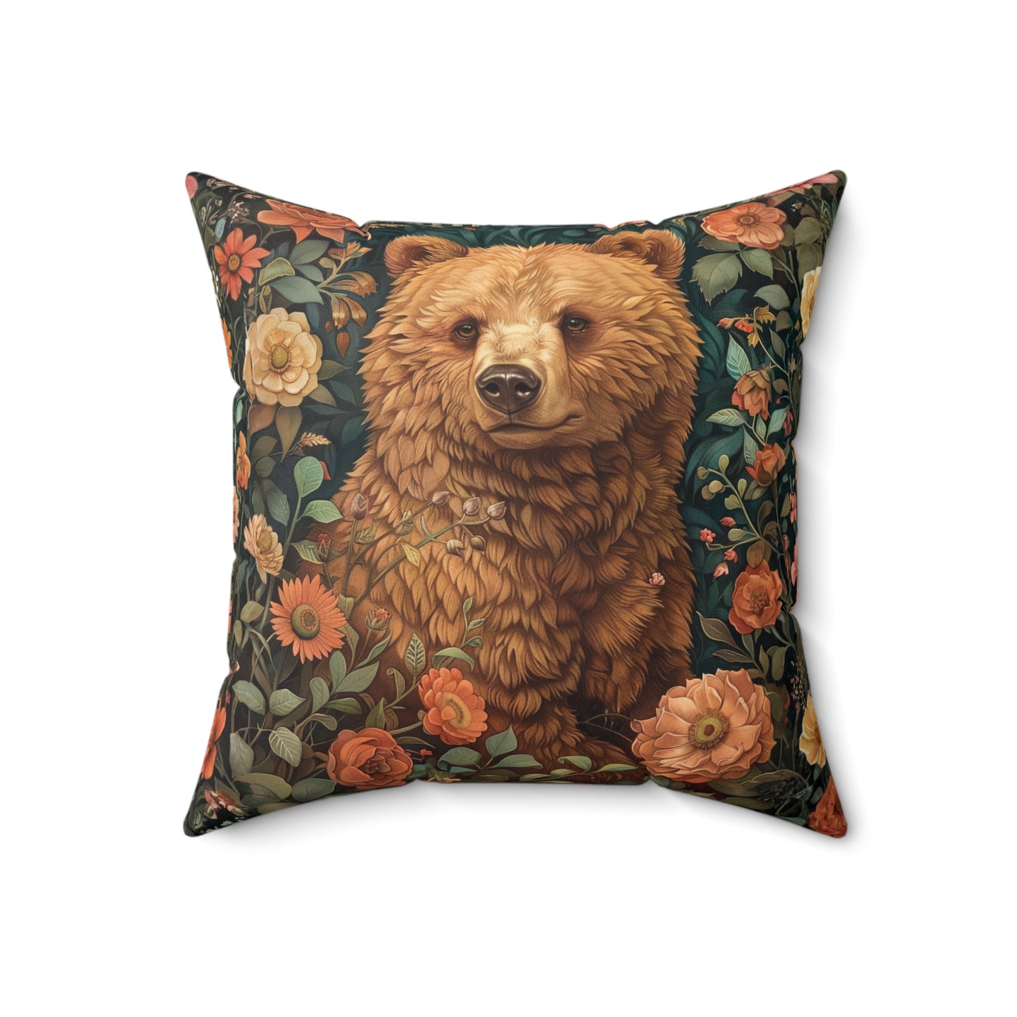 William Morris Floral Bear Pillow Spun Polyester Square Pillow | Decorative Home Accent