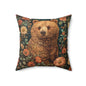 William Morris Floral Bear Pillow Spun Polyester Square Pillow | Decorative Home Accent