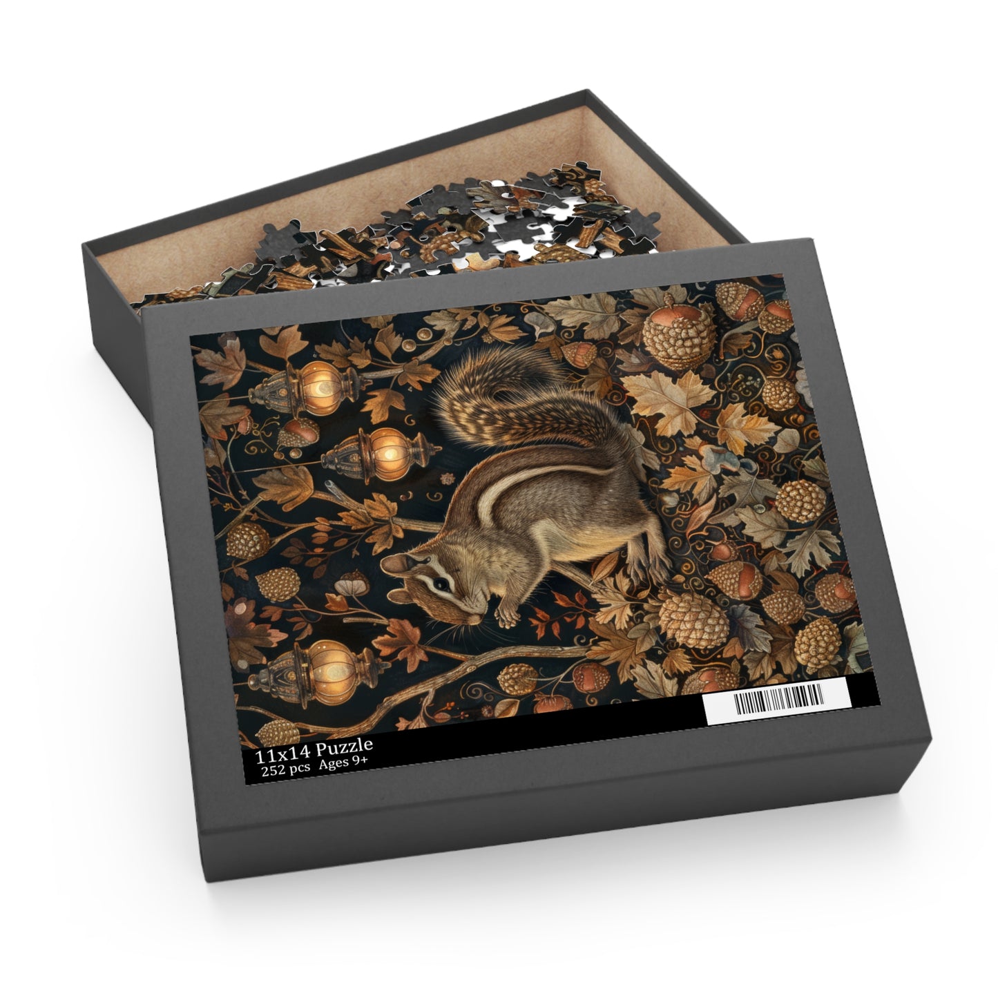 Chipmunk & Lanterns Puzzle – Cozy Autumn Jigsaw 120 252 500-Piece Family Gift Box Puzzle, Holiday Puzzle Game