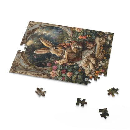 William Morris inspired Rococo Bunny With Vintage Book Jigsaw Puzzle Box (120, 252, 500-Piece) Family Jigsaw Puzzle, Puzzle Box Gift