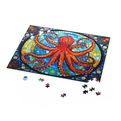 Psychedelic Octopus Stained Glass Jigsaw (120, 252, 500-Piece) Adult Jigsaw Puzzle, Gift Him Her