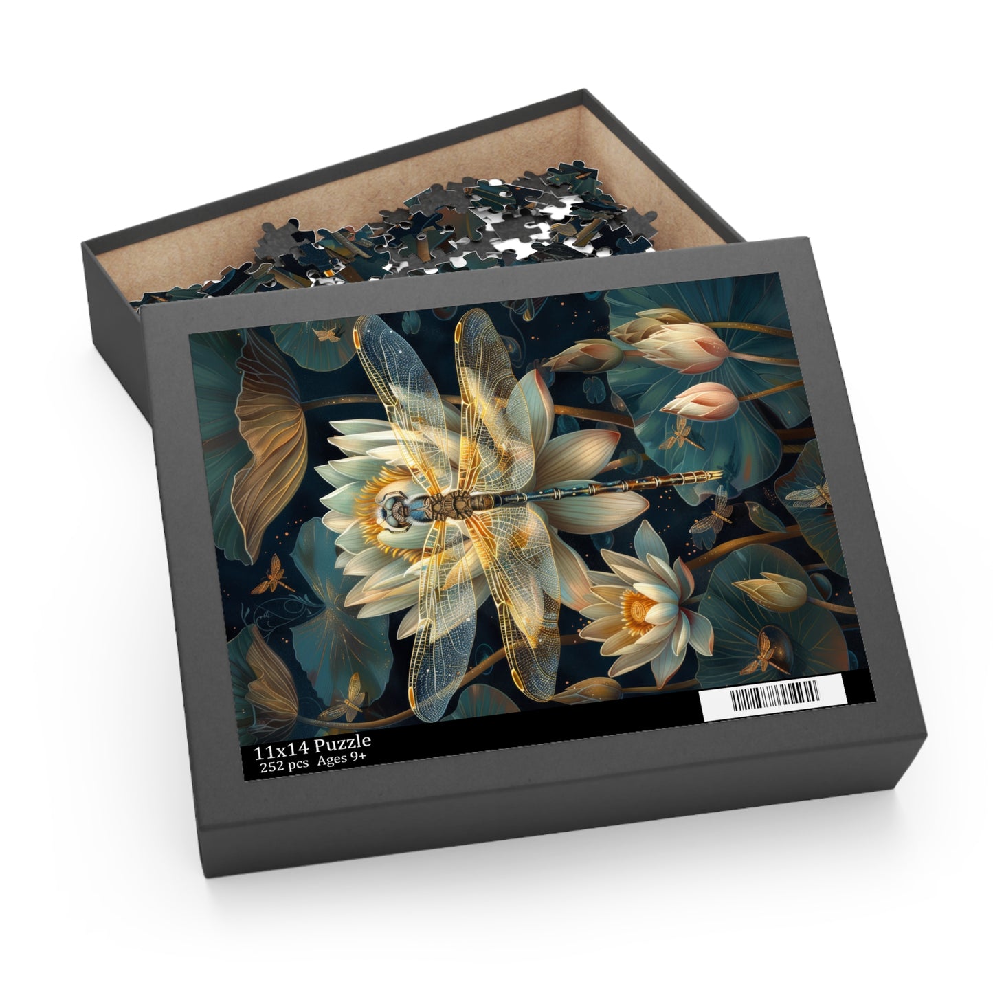 Art deco of Dragonfly Water Lily Jigsaw Puzzle (120, 252, 500-Piece) Family Jigsaw Puzzle, Puzzle Box Gift