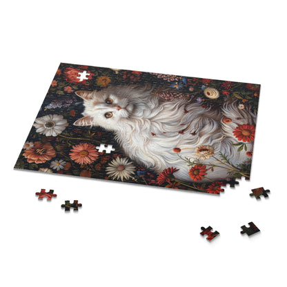 William Morris Inspired Botanical White Persian Cat Jigsaw Puzzle Box (120, 252, 500-Piece)