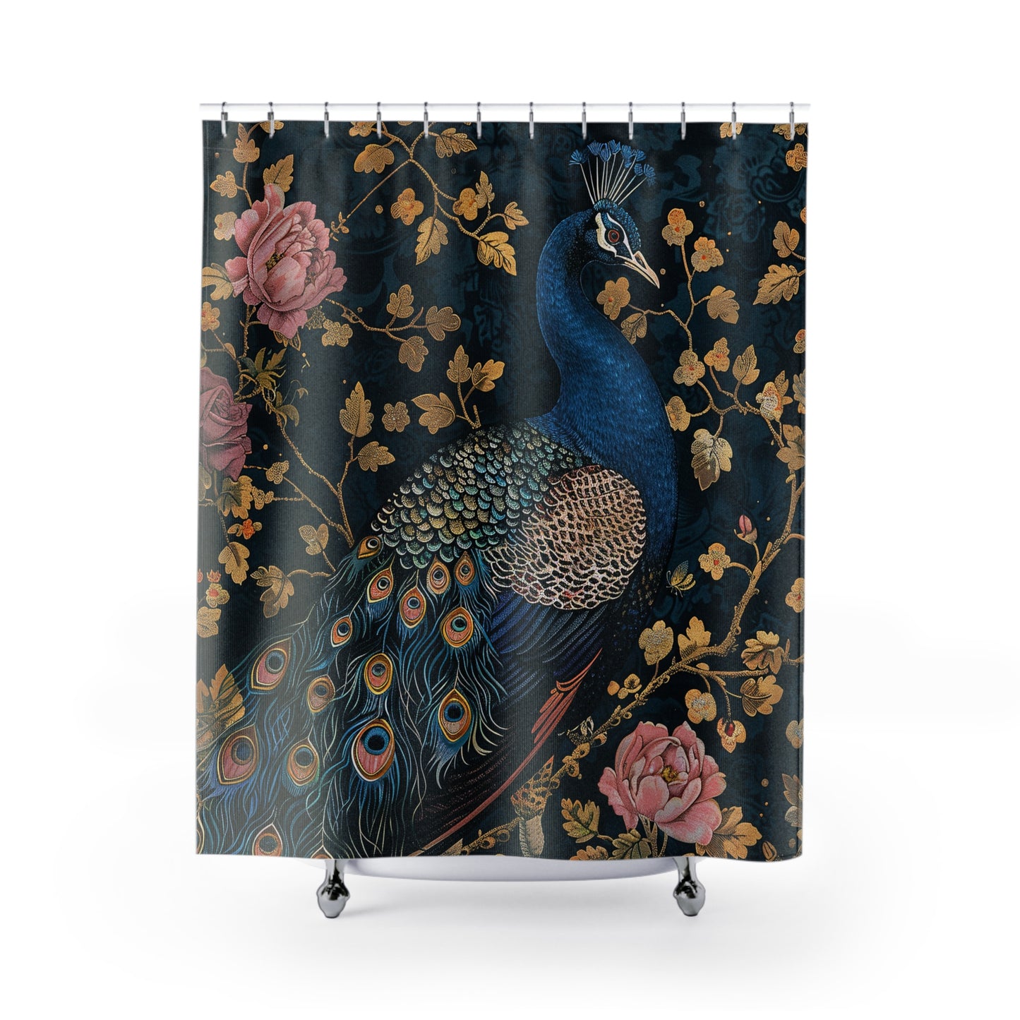 William Morris Inspired Art Deco Peacock Bathroom Decor Nature Pattern Shower Curtain