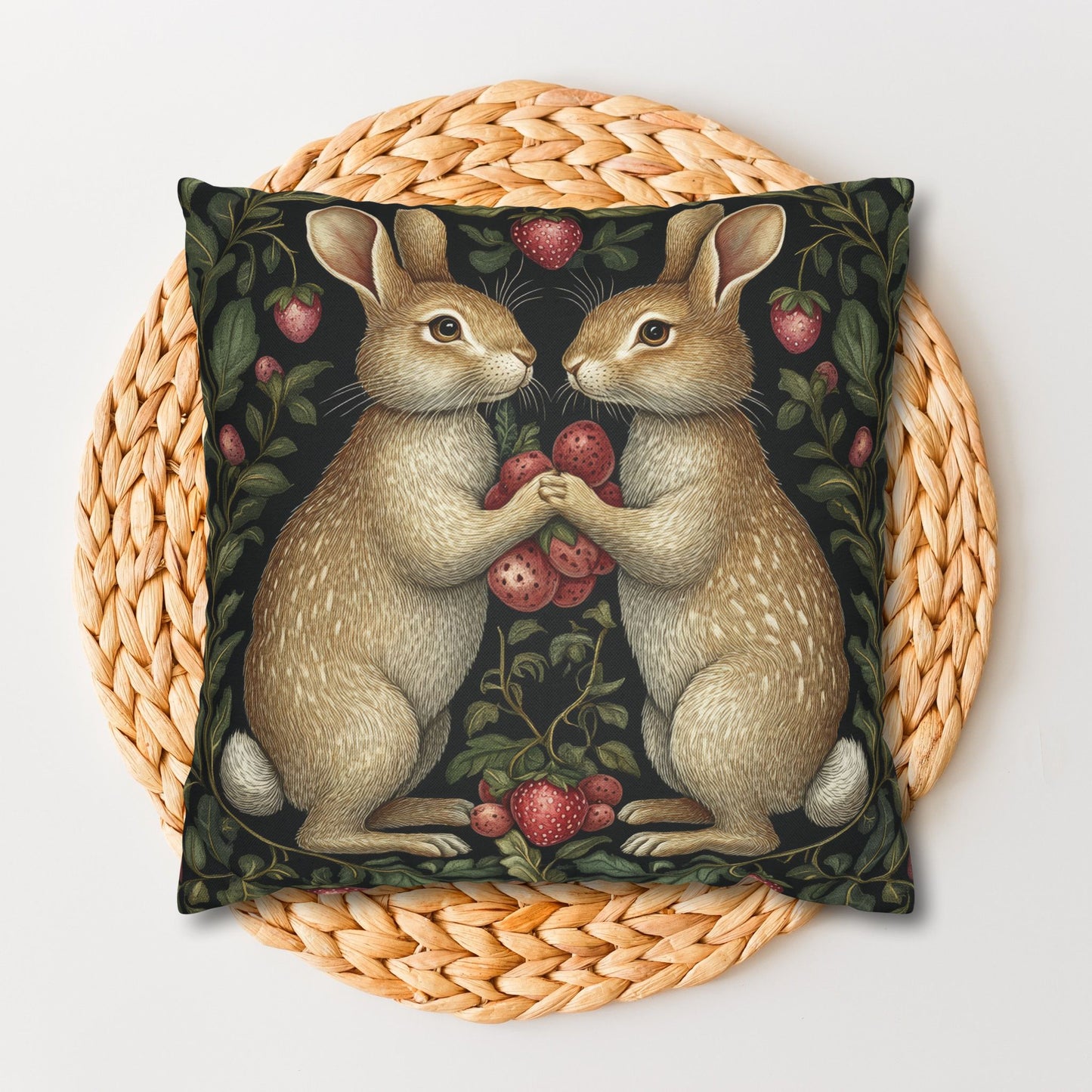 Rabbit & Strawberry Pillowcase: Whimsical Home Decor Cushion