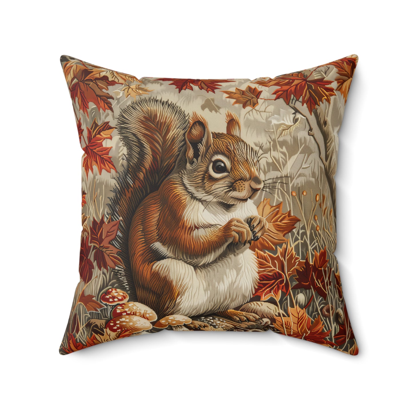 William Inspired Woodland Brown Squirrel Fall Autumn Forest Decorative Squrae Pillow