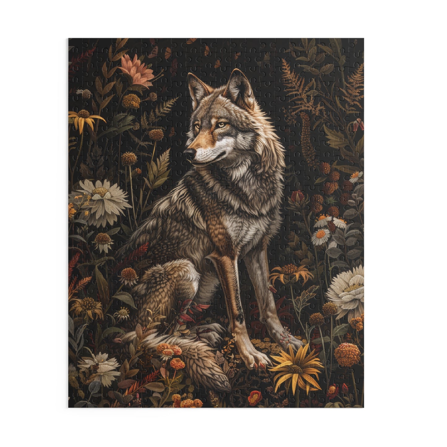 William Morris Inspired Forest Wolf Puzzle Box (120, 252, 500-Piece) Family Jigsaw Puzzle, Puzzle Box Gift