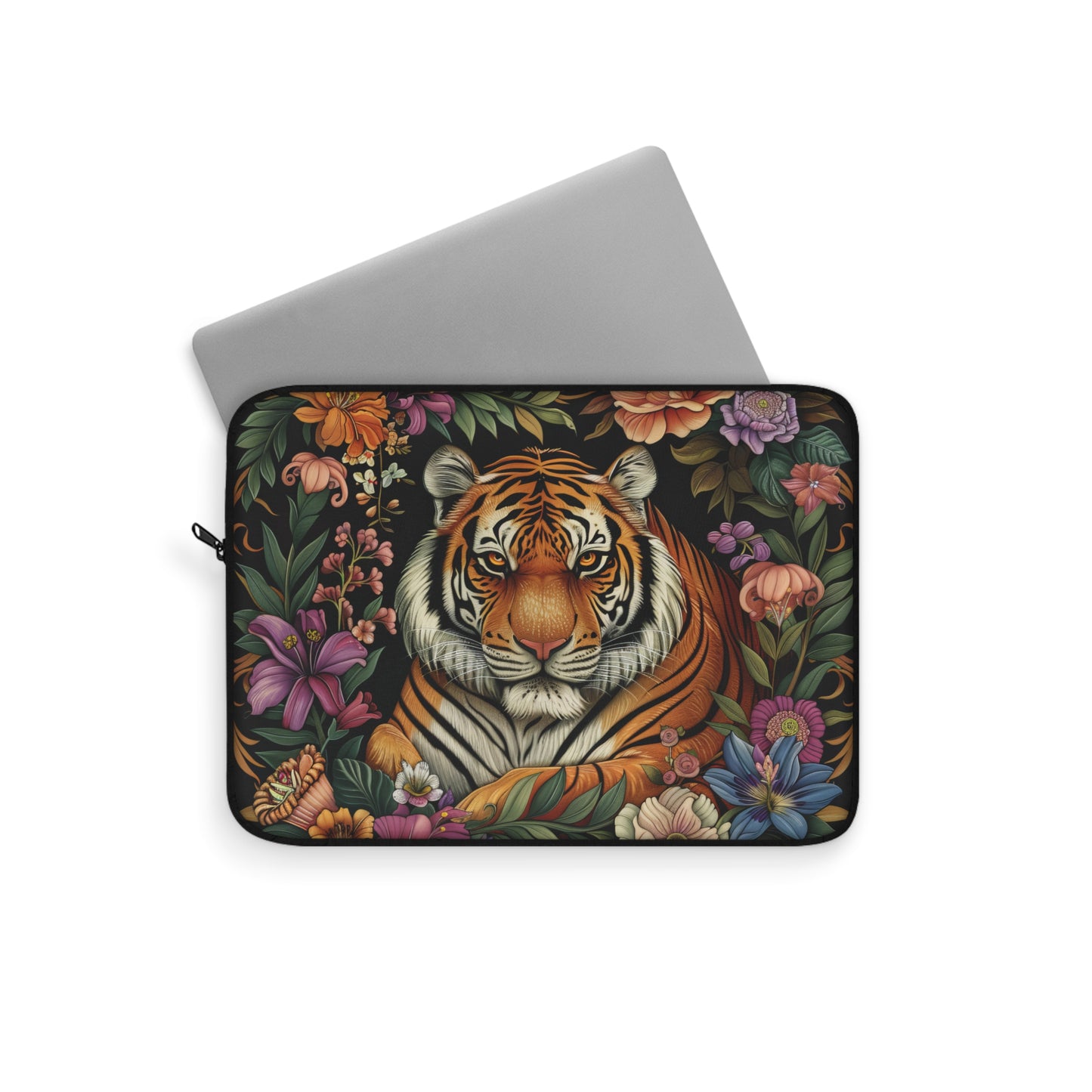 Tiger Laptop Sleeve, William Morris Inspired Jungle Floral Art Case, Vintage Botanical Wildlife Laptop Cover (12”, 13”, 15”)