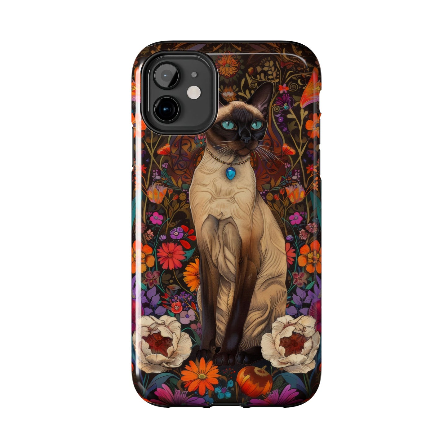 Art Deco Siamese Cat In The Style of William Morris iPhone Tough Case