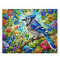 Stained glass Blue Jay Bird Spring Flower Jigsaw Puzzle Box (120, 252, 500-Piece) Adult Jigsaw Puzzle, Gift Him Her