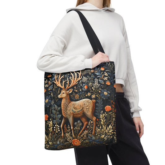 William Morris Inspired Victorian Deer Tote Bag | Art Nouveau Deer Shopping Bag | Reindeer Cottage-core AOP Tote Bag, Eco-Friendly Carryall