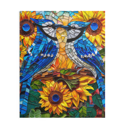 Stained Glass Blue Jay Lovebirds Sunflower Field Jigsaw Puzzle (120, 252, 500-Piece) Gift-Ready Box, Adult Jigsaw Puzzle