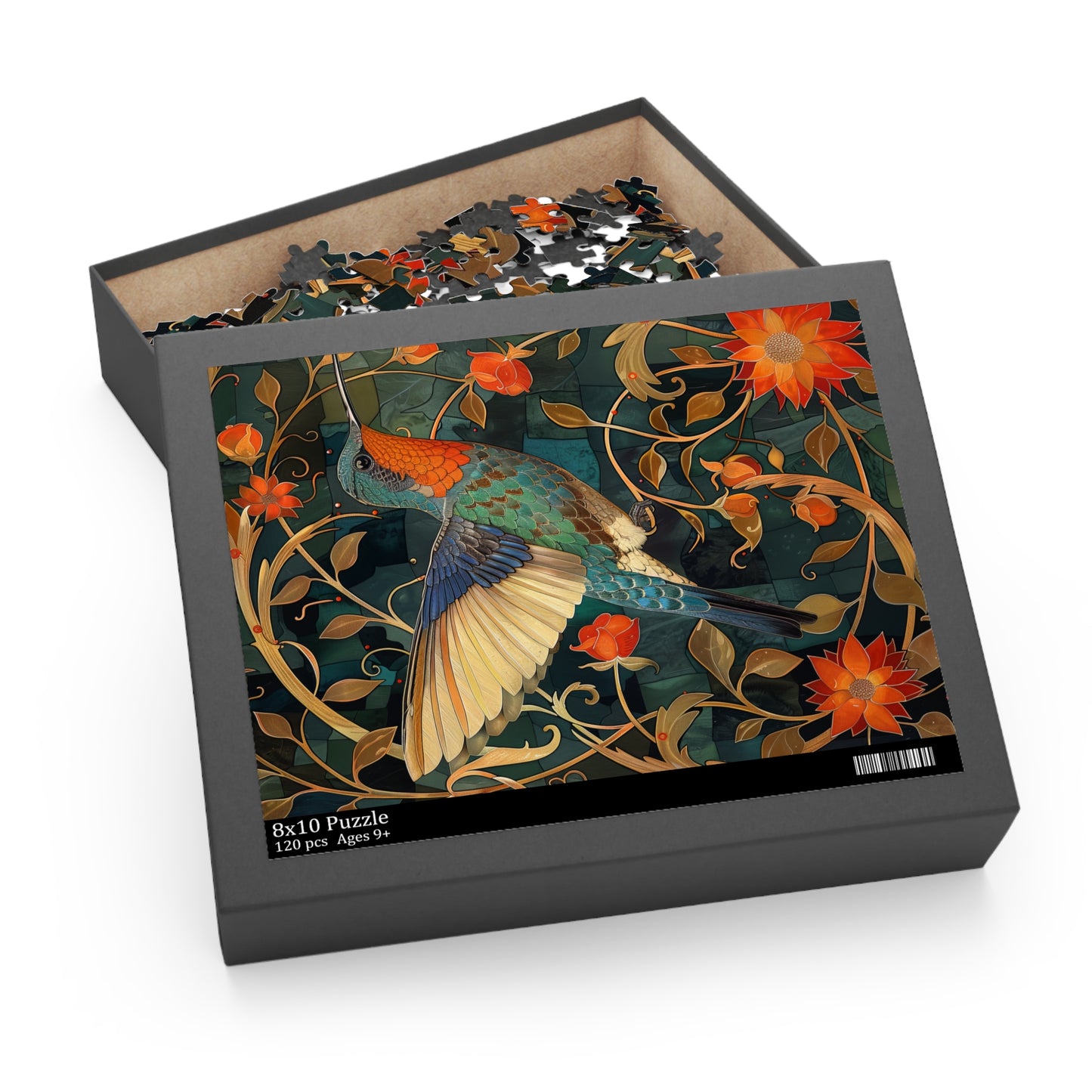 William Morris Inspired Hummingbird Art Deco Jigsaw Puzzle (120, 252, 500-Piece) Gift-Ready Box