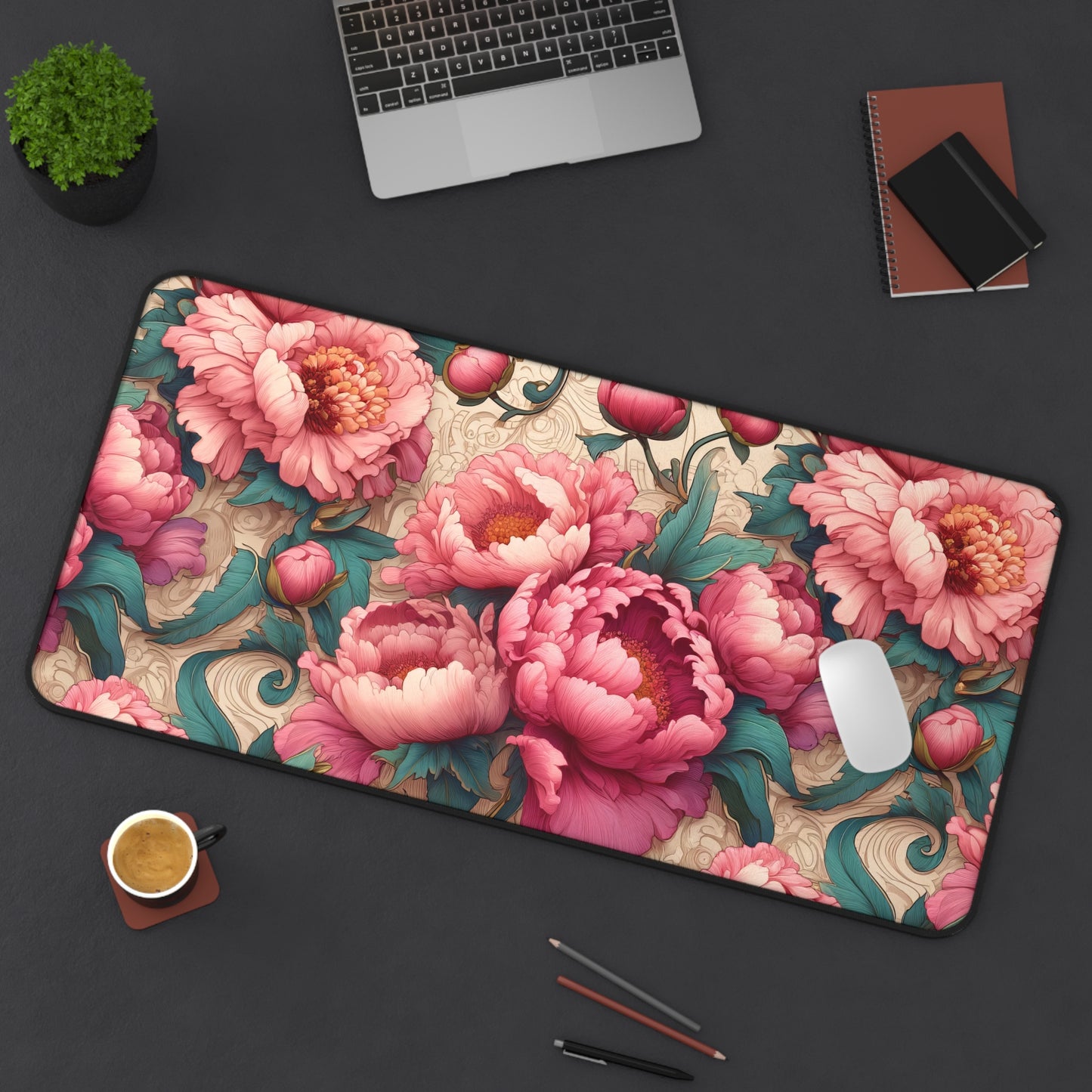 William Morris Inspired Pink Peony Desk Mat, Office Decor Gift Desk Mats