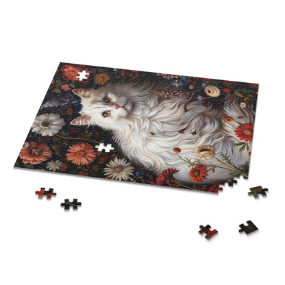 William Morris Inspired Botanical White Persian Cat Jigsaw Puzzle Box (120, 252, 500-Piece)