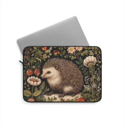 Hedgehog Laptop Sleeve, William Morris Inspired Woodland Floral Art Case, Cute Botanical Animal Laptop Cover (12”, 13”, 15”)