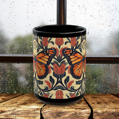 William Morris Inspired Monarch Butterfly Coffee Mug 11oz, 15 oz