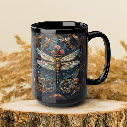 Dragonfly Indigo Ornate William Morris Inspired | Cottage-core Mug 11oz, 15oz
