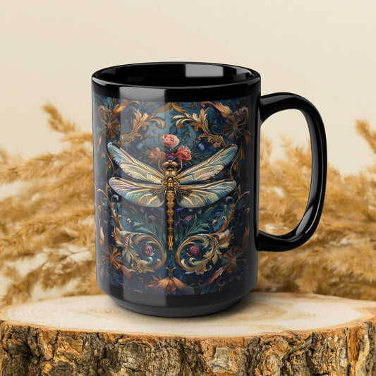 Dragonfly Indigo Ornate William Morris Inspired | Cottage-core Mug 11oz, 15oz